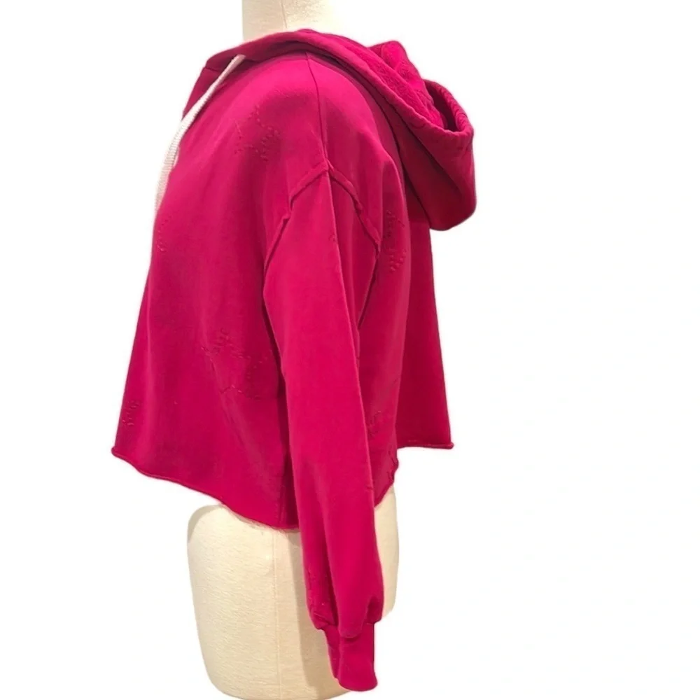 ANTHROPOLOGIE Saturday Sunday Crop Star Embroidered Hoodie‎ Raspberry Pink SZ XS - Picture 4 of 9